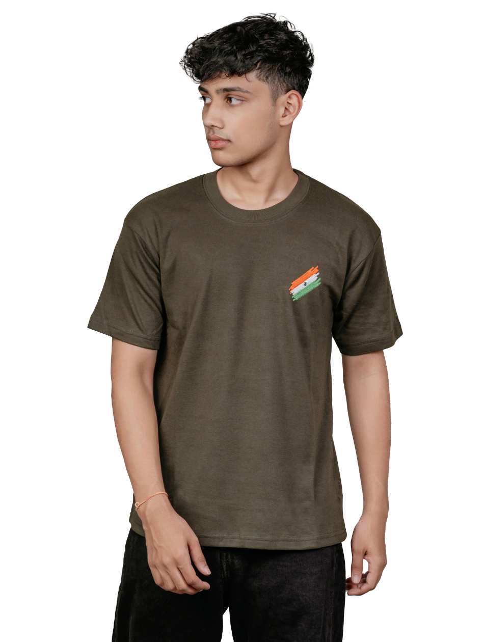 Men's Olive Green Commando Embroidered T-Shirt