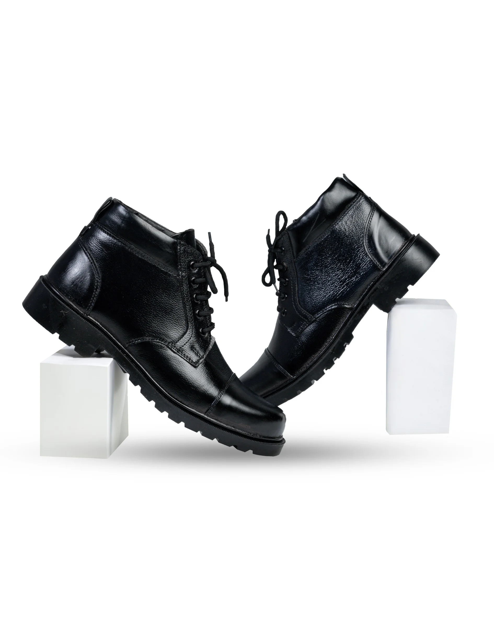 Men's Premium Black Leather Lace-Up Combat Ankle Boots