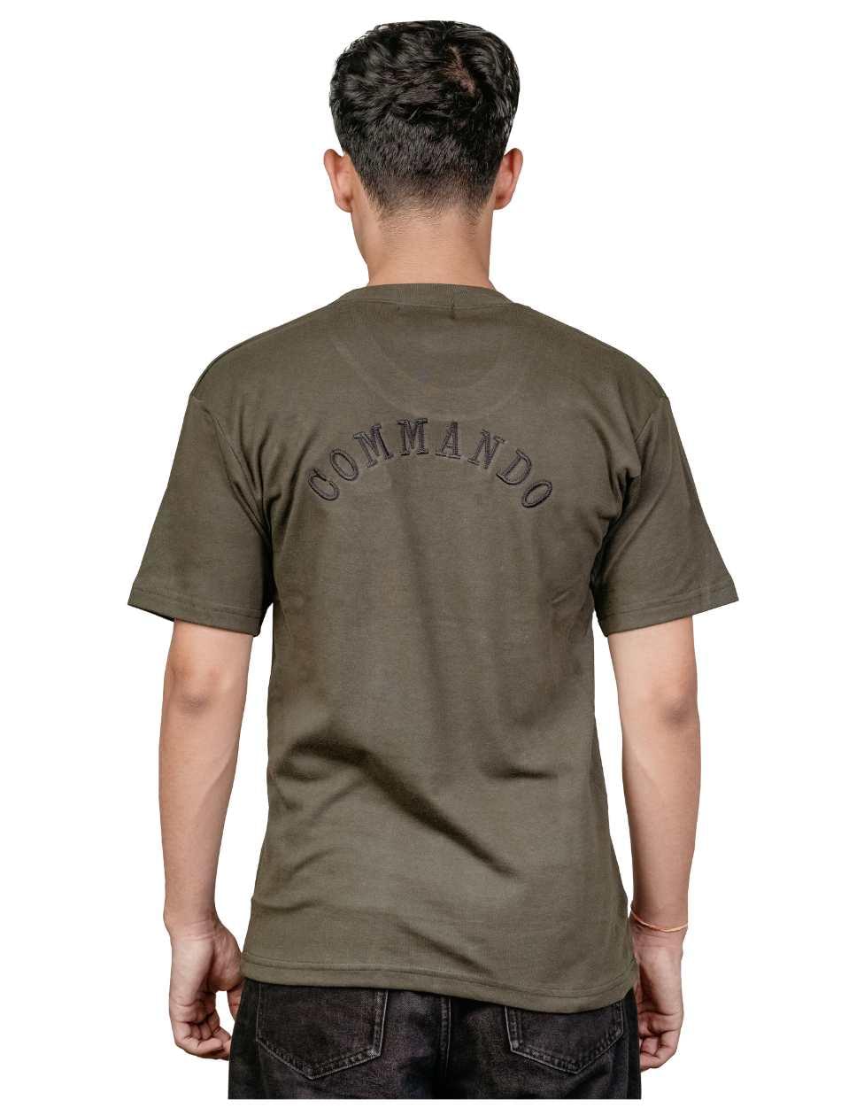 Men's Olive Green Commando Embroidered T-Shirt - Image 2