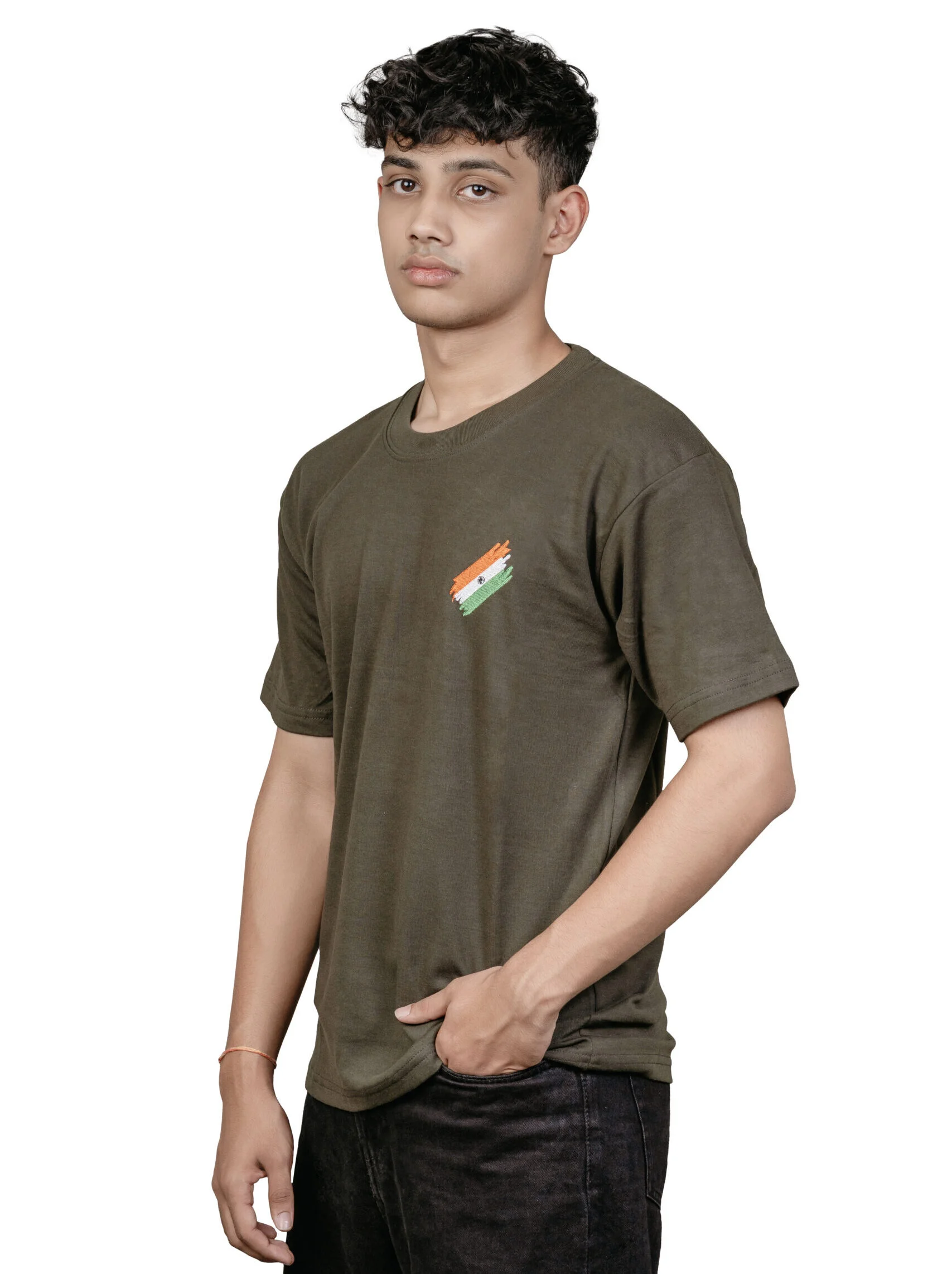 Men's Olive Green Commando Embroidered T-Shirt