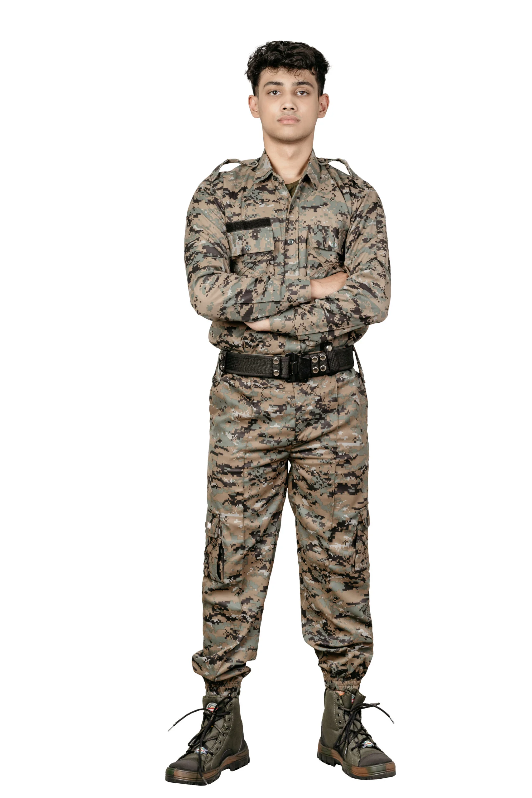 PAVA Army Style Camouflage Dress for Men | Full Sleeve Digital Camo Shirt & Cargo Trouser Set | Military Inspired Outdoor Utility Outfit